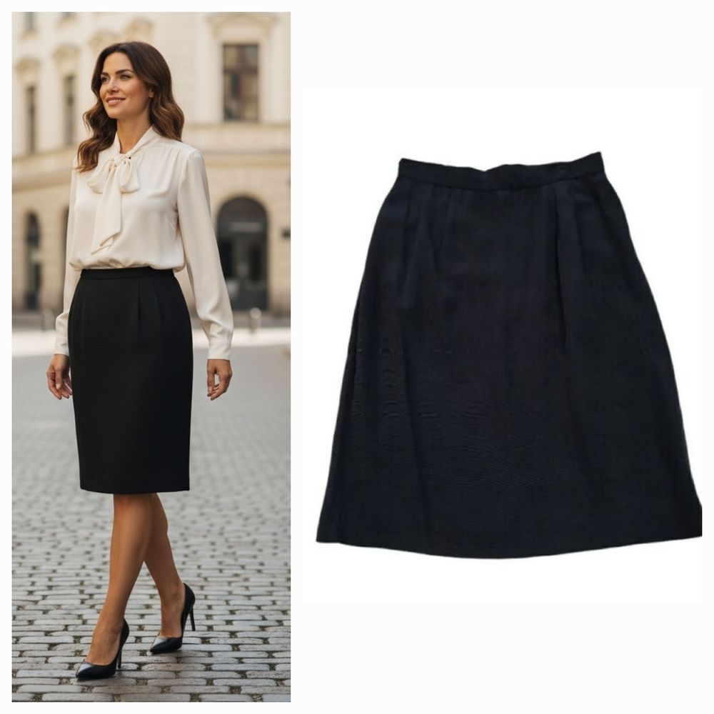 NEW Vintage 70's 80's Grosgrain Textured A-line Black Skirt Size 7/8